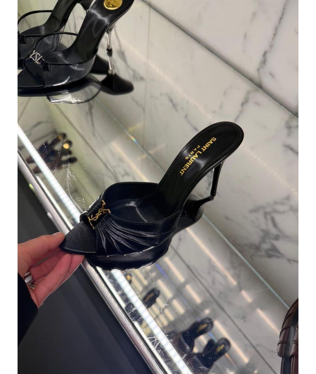 SAINT LAURENT Черные кожаные мюли, фото 8
