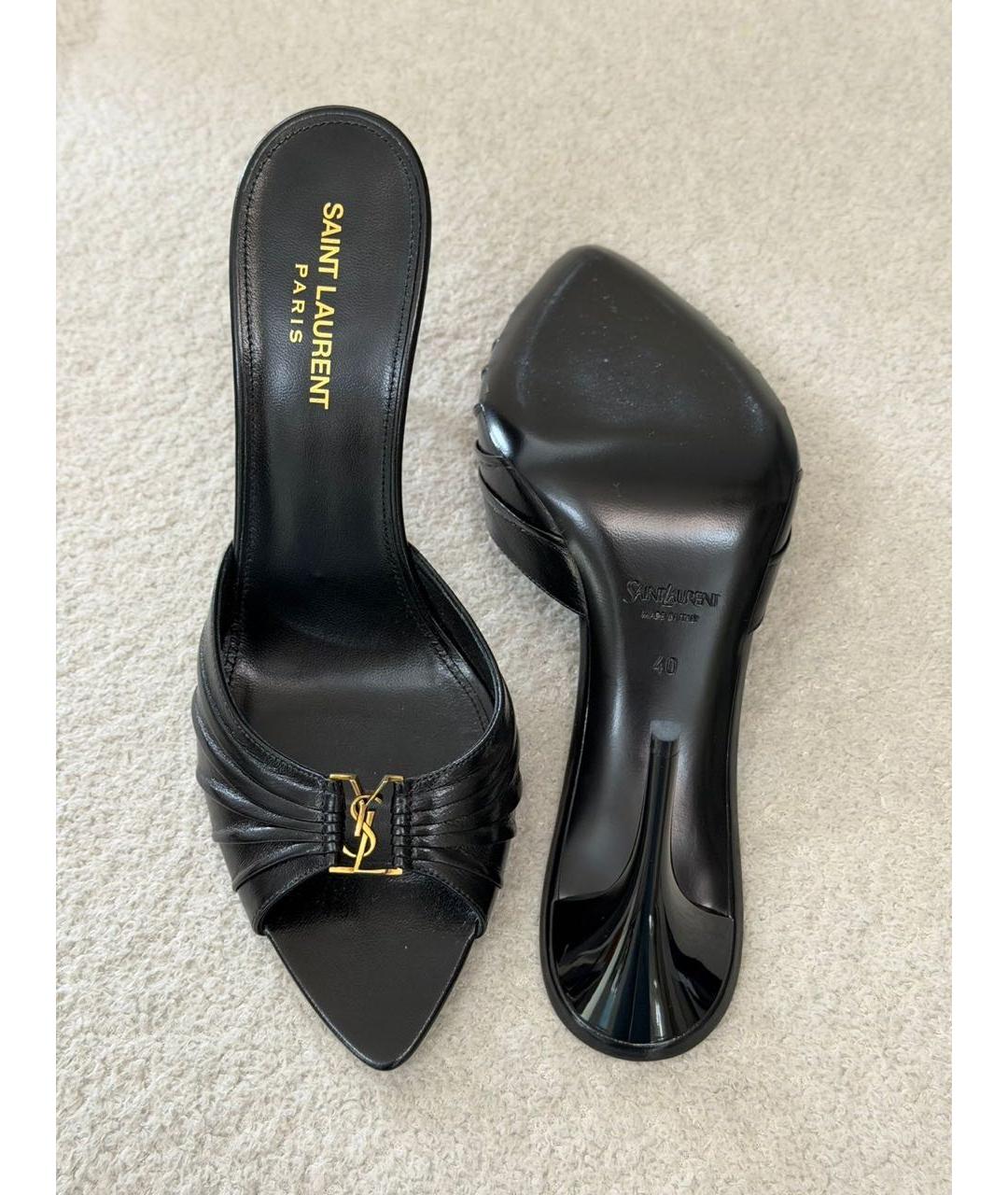 SAINT LAURENT Черные кожаные мюли, фото 5