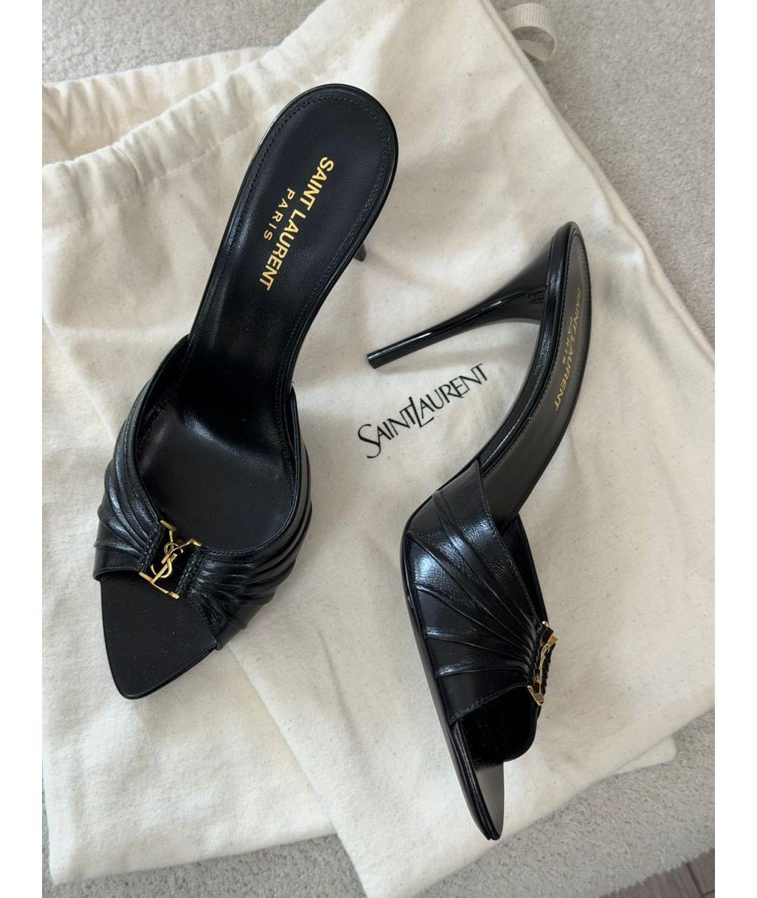 SAINT LAURENT Черные кожаные мюли, фото 6