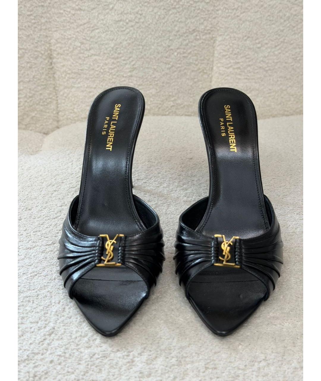 SAINT LAURENT Черные кожаные мюли, фото 2