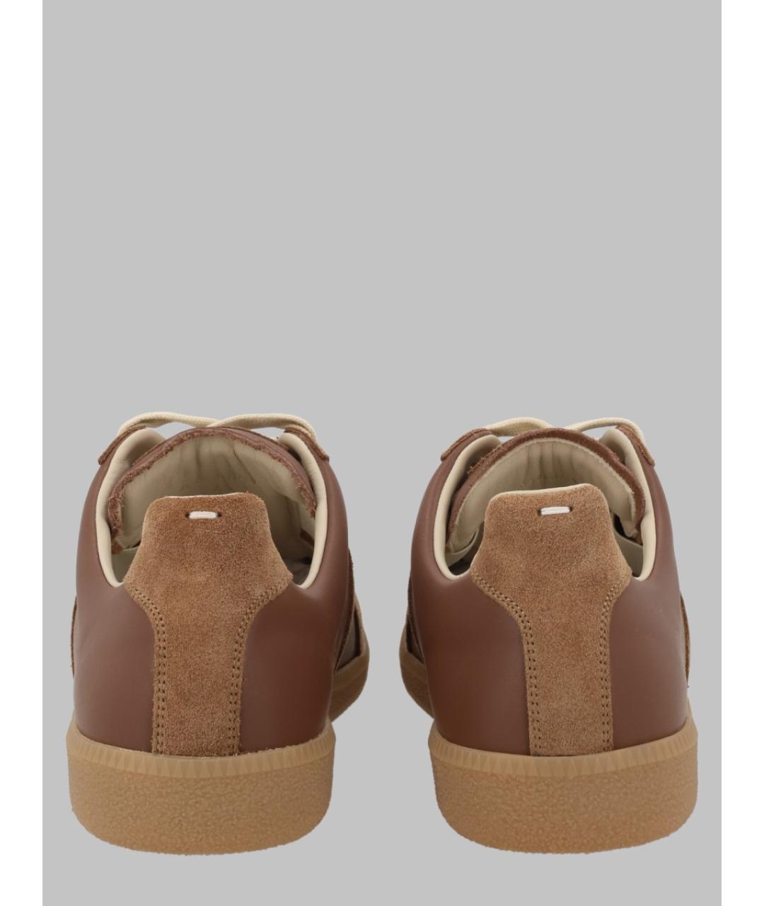 MAISON MARGIELA Коричневые кожаные низкие кроссовки / кеды, фото 3