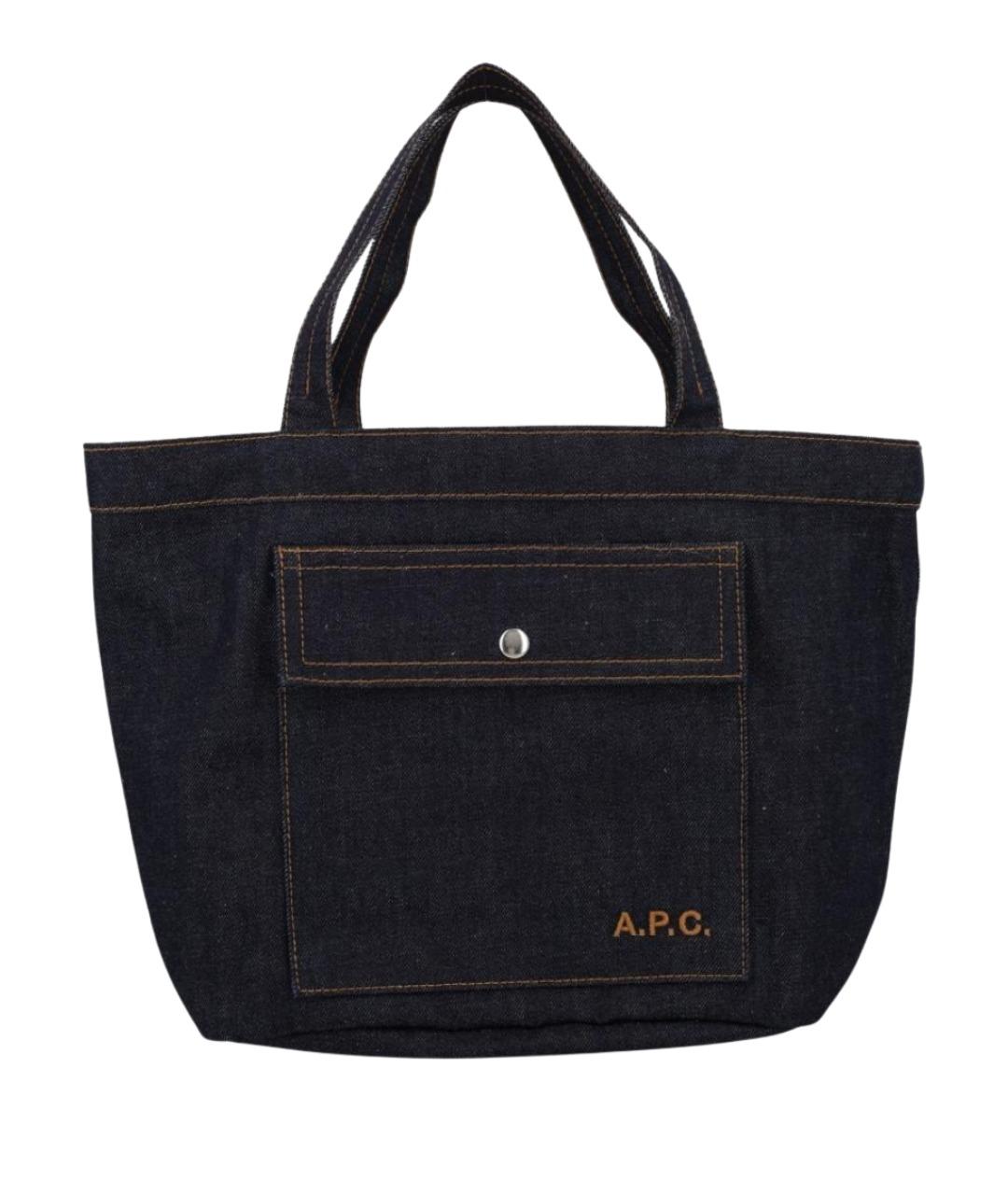 A.P.C. Темно-синяя хлопковая сумка тоут, фото 1
