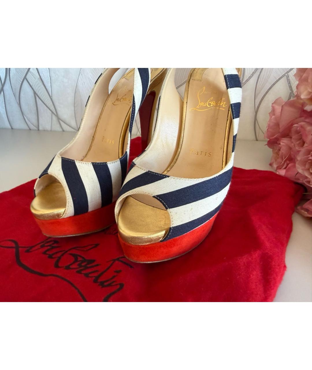 CHRISTIAN LOUBOUTIN Белые текстильные босоножки, фото 5
