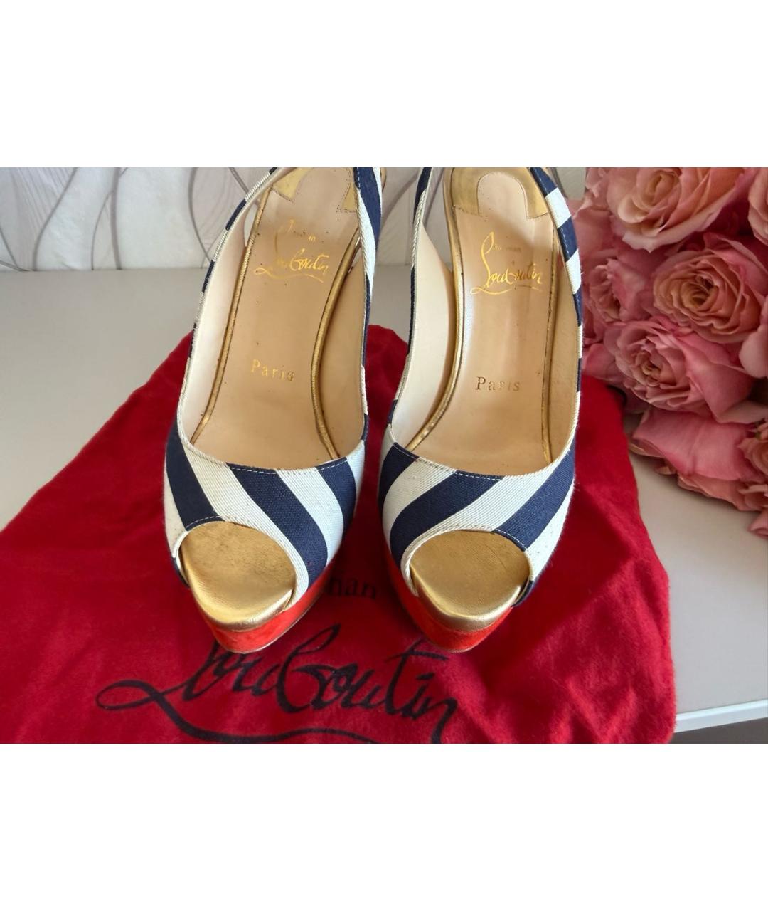 CHRISTIAN LOUBOUTIN Белые текстильные босоножки, фото 2