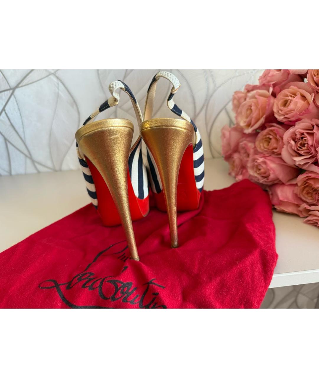 CHRISTIAN LOUBOUTIN Белые текстильные босоножки, фото 4