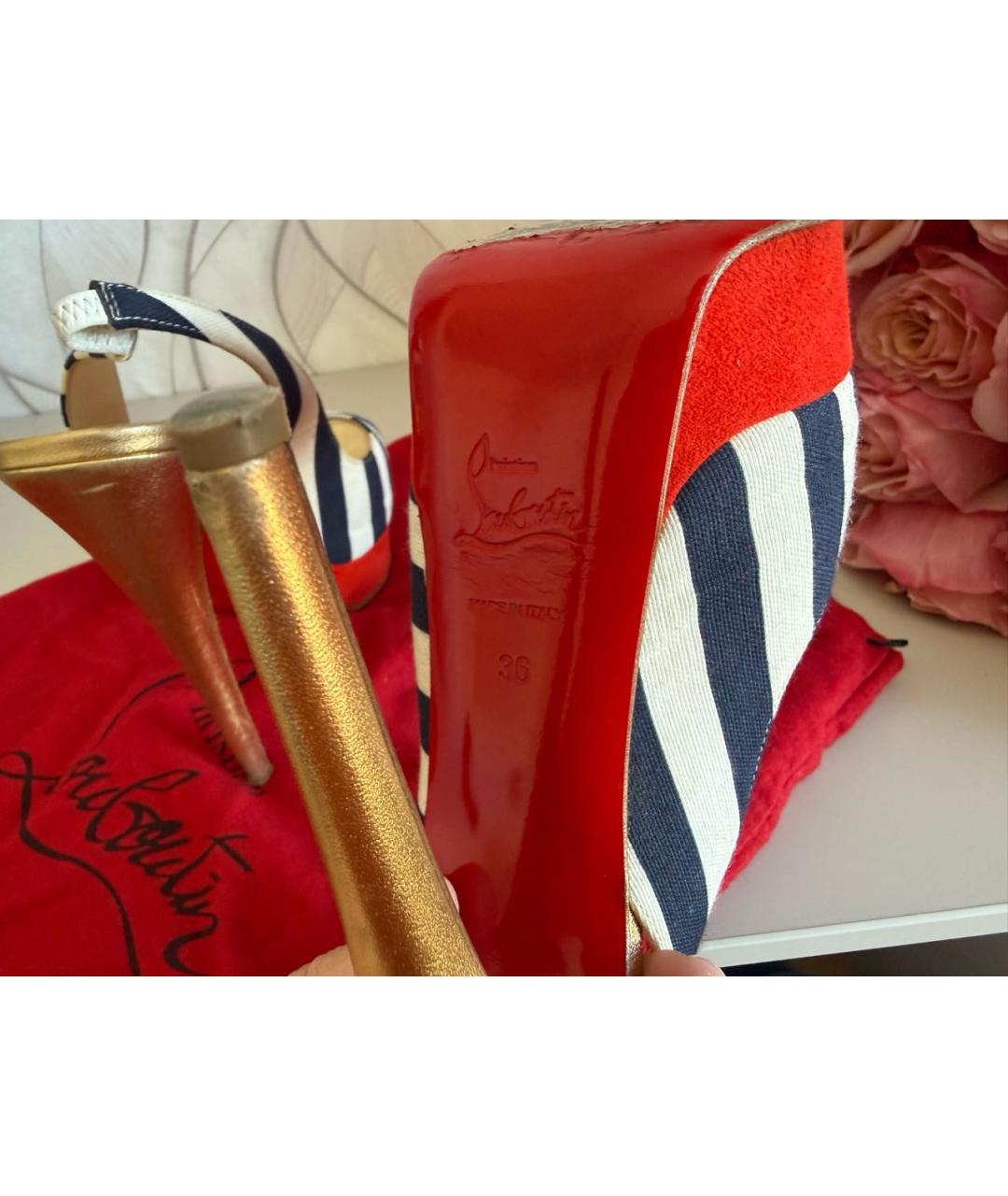 CHRISTIAN LOUBOUTIN Белые текстильные босоножки, фото 8