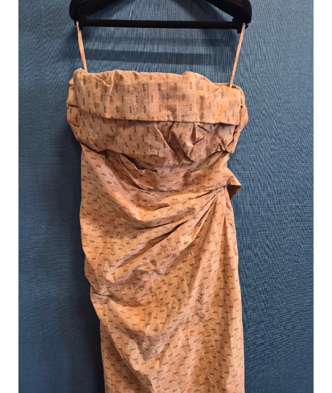 BOTTEGA VENETA Горчичное хлопковое коктейльное платье, фото 3