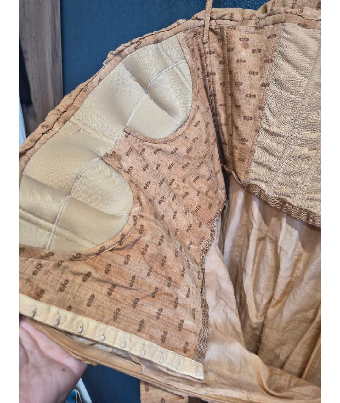 BOTTEGA VENETA Горчичное хлопковое коктейльное платье, фото 5