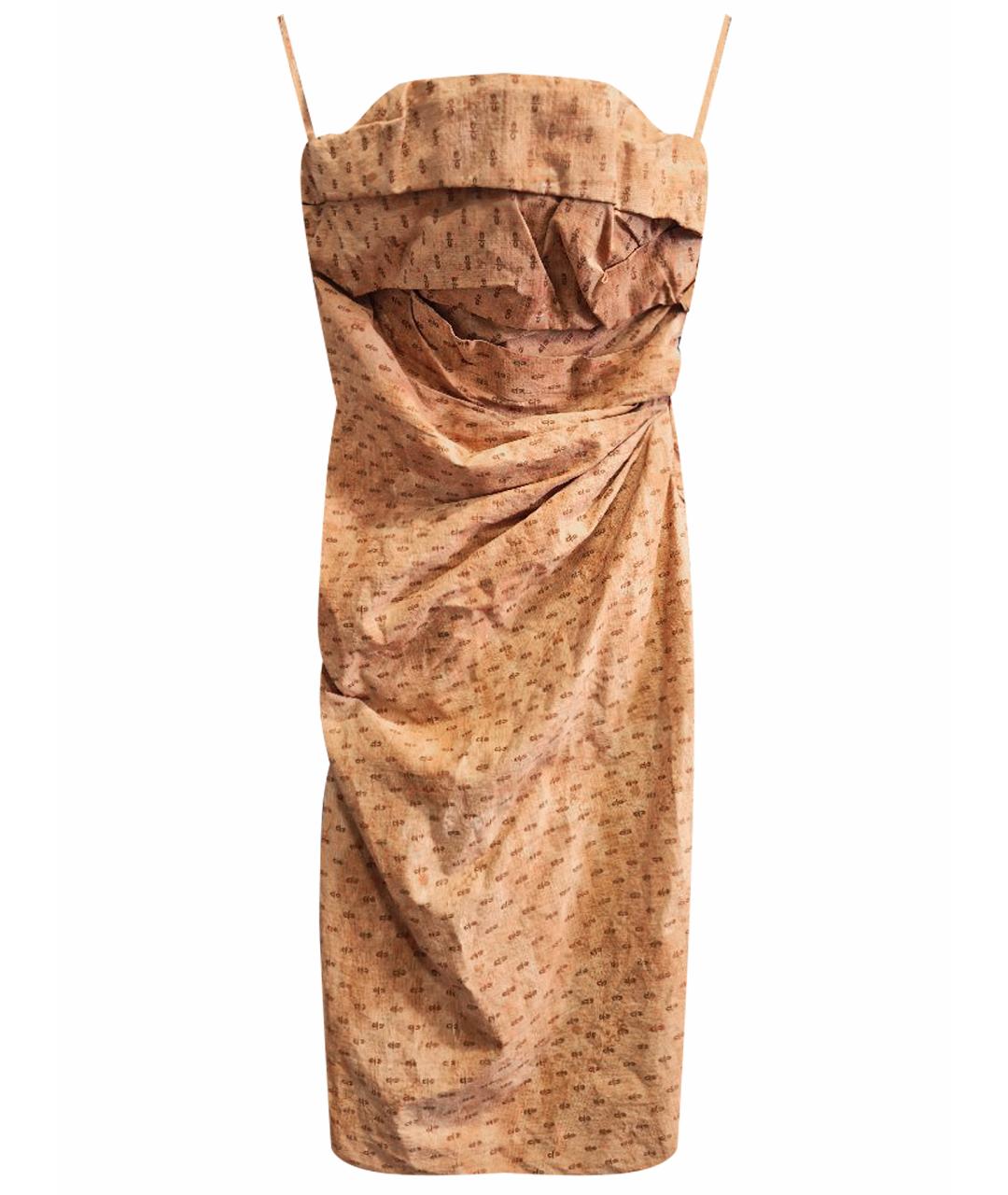 BOTTEGA VENETA Горчичное хлопковое коктейльное платье, фото 1