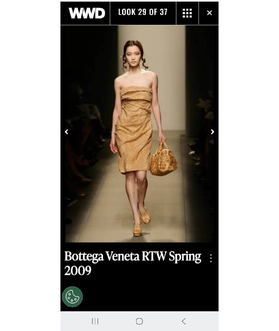 BOTTEGA VENETA Горчичное хлопковое коктейльное платье, фото 7