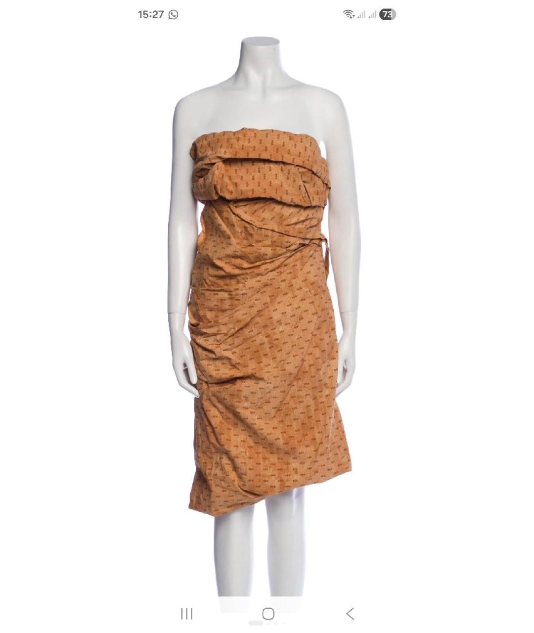 BOTTEGA VENETA Горчичное хлопковое коктейльное платье, фото 8