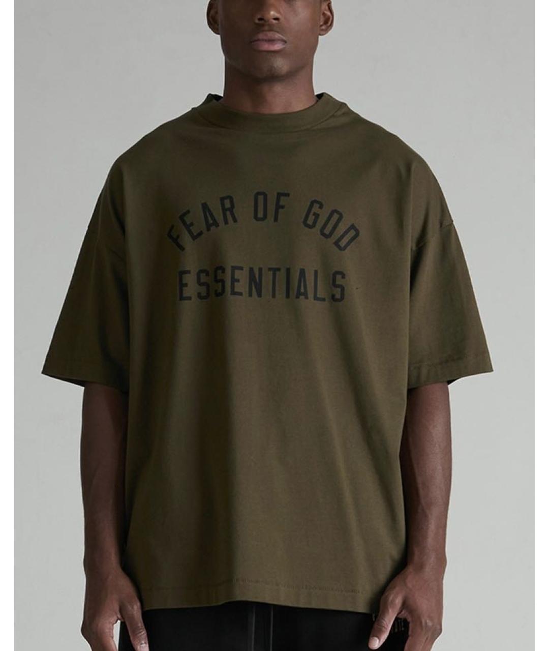 FEAR OF GOD ESSENTIALS Хаки хлопковая футболка, фото 4