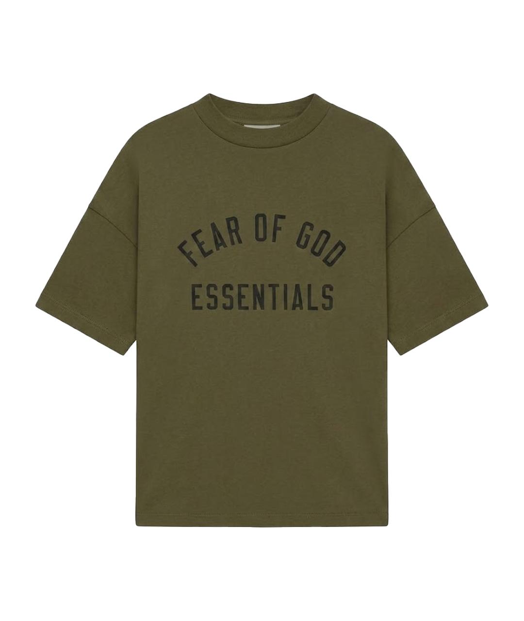 FEAR OF GOD ESSENTIALS Хаки хлопковая футболка, фото 1