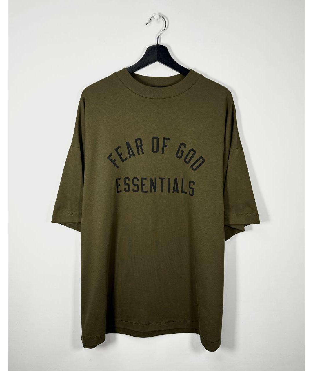 FEAR OF GOD ESSENTIALS Хаки хлопковая футболка, фото 6