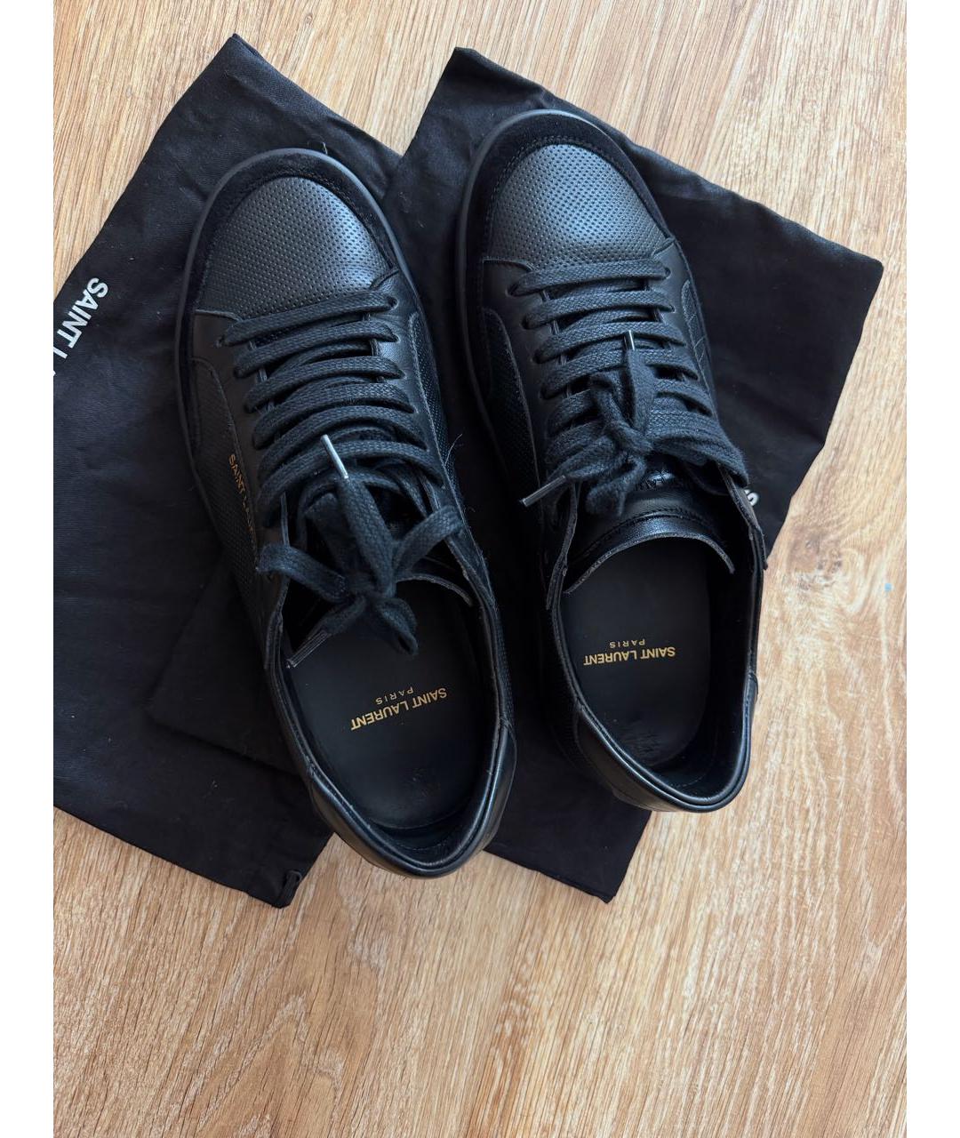 SAINT LAURENT Черные кожаные низкие кроссовки / кеды, фото 6