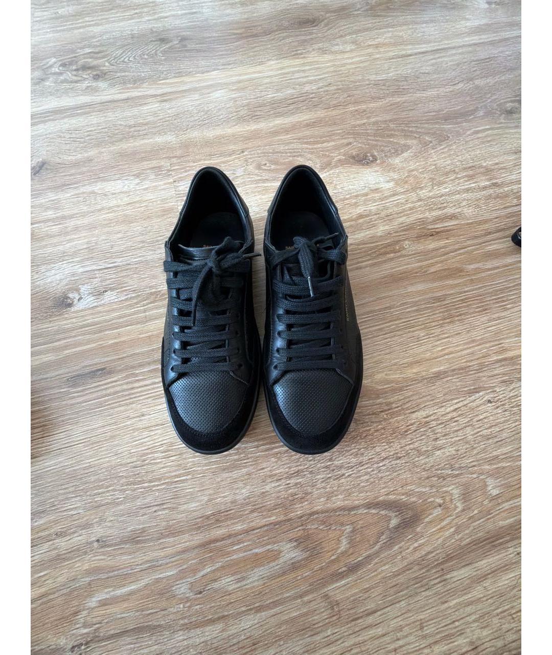 SAINT LAURENT Черные кожаные низкие кроссовки / кеды, фото 2