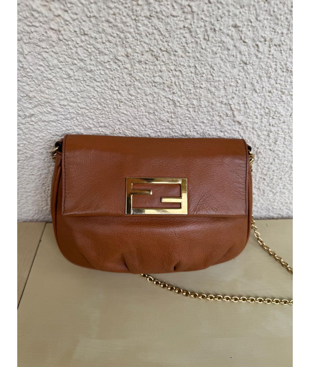 FENDI Коричневая кожаная сумка через плечо, фото 2