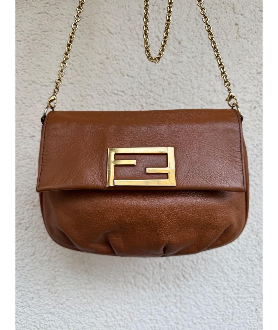 FENDI Коричневая кожаная сумка через плечо, фото 9