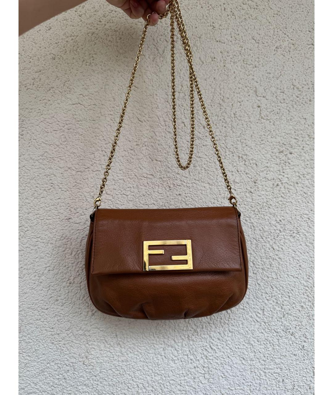 FENDI Коричневая кожаная сумка через плечо, фото 8