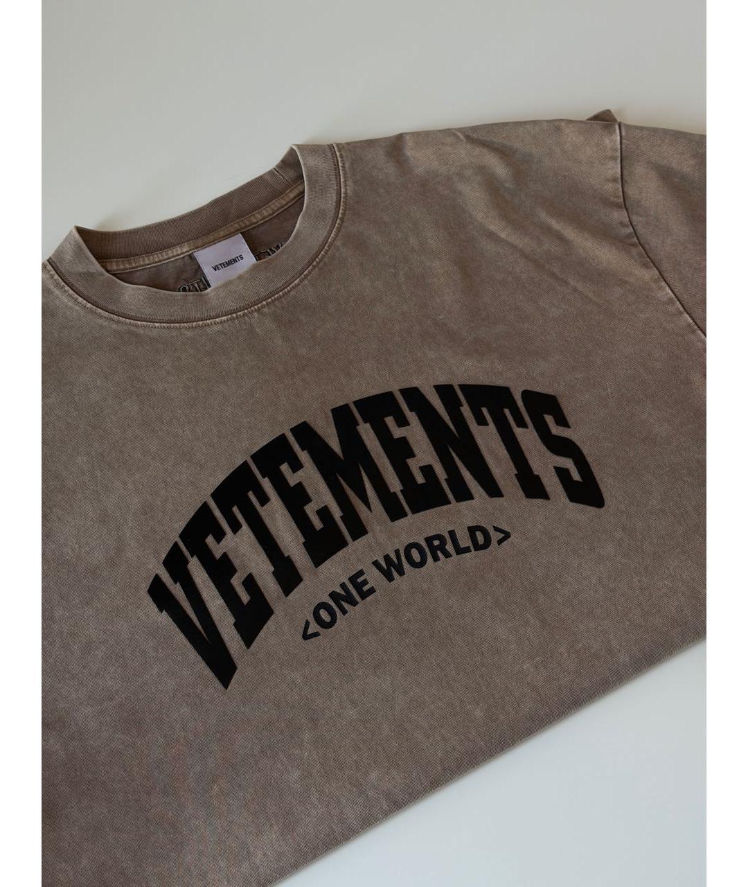 VETEMENTS Коричневая хлопковая футболка, фото 3