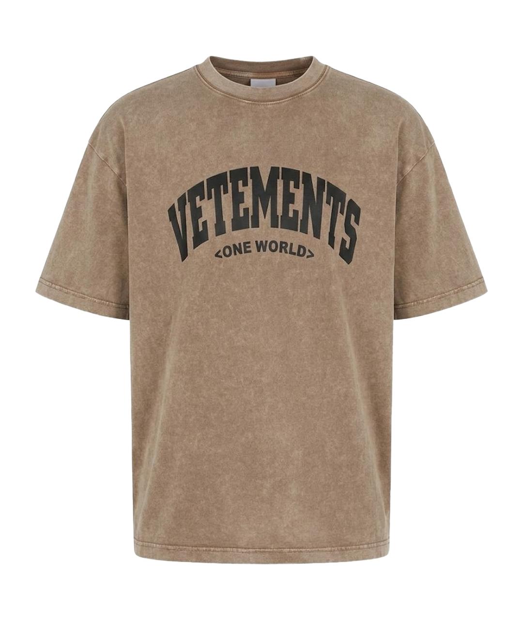 VETEMENTS Коричневая хлопковая футболка, фото 1