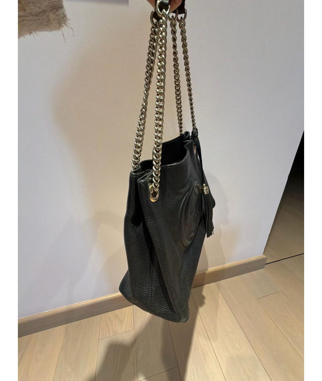 GUCCI Черная кожаная сумка тоут, фото 2