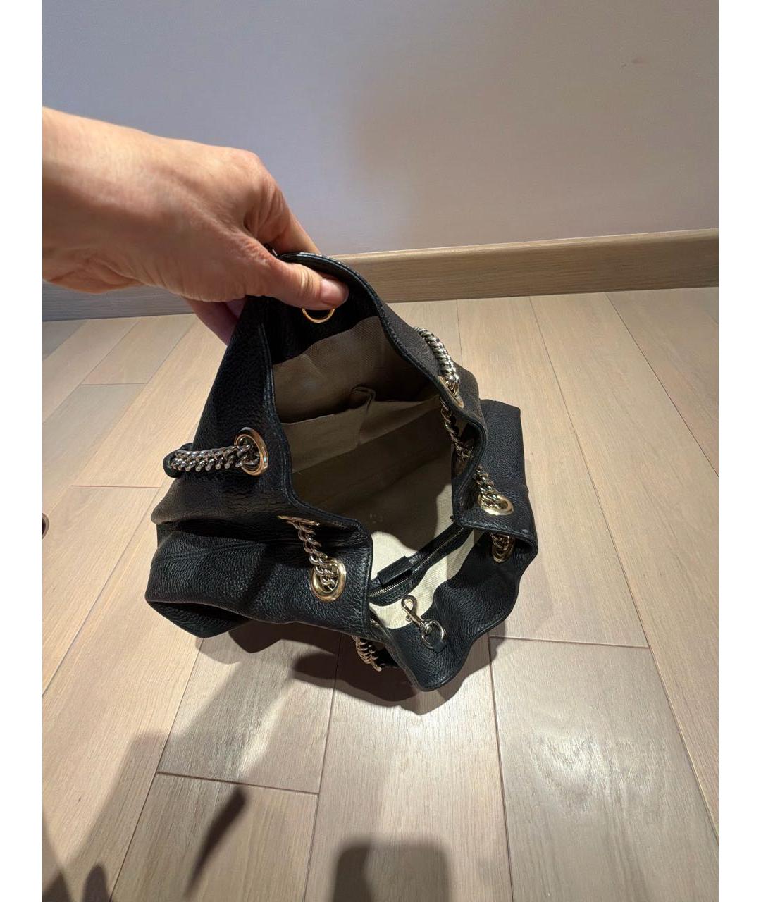 GUCCI Черная кожаная сумка тоут, фото 4
