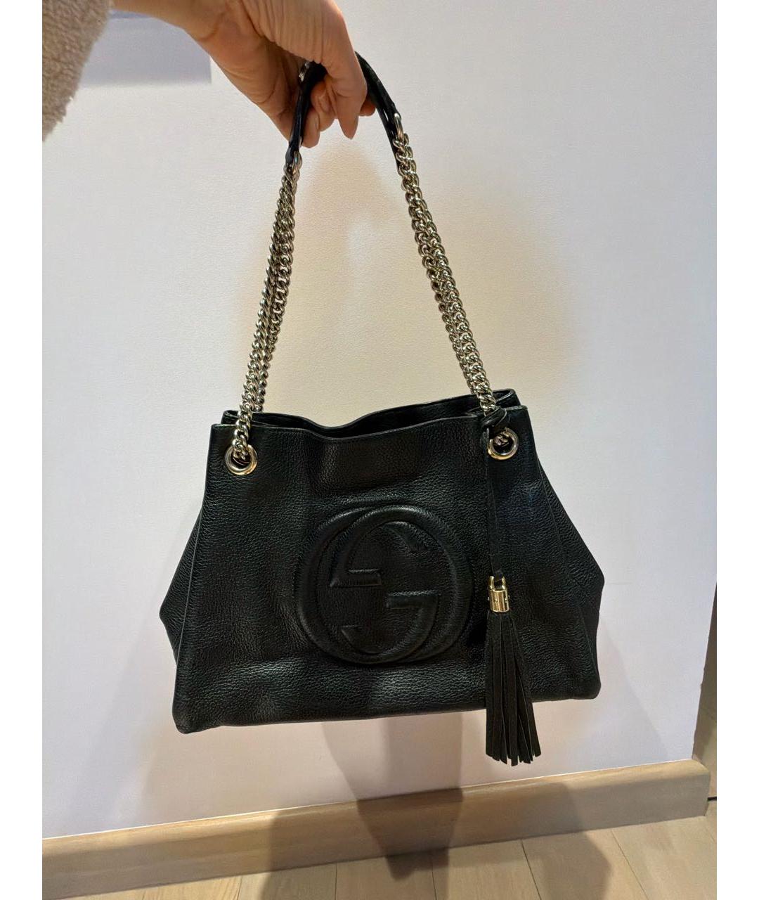 GUCCI Черная кожаная сумка тоут, фото 5