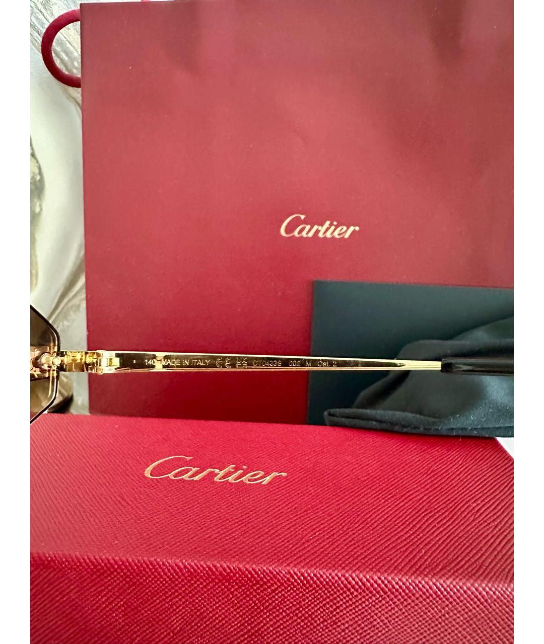 CARTIER Коричневые металлические солнцезащитные очки, фото 3