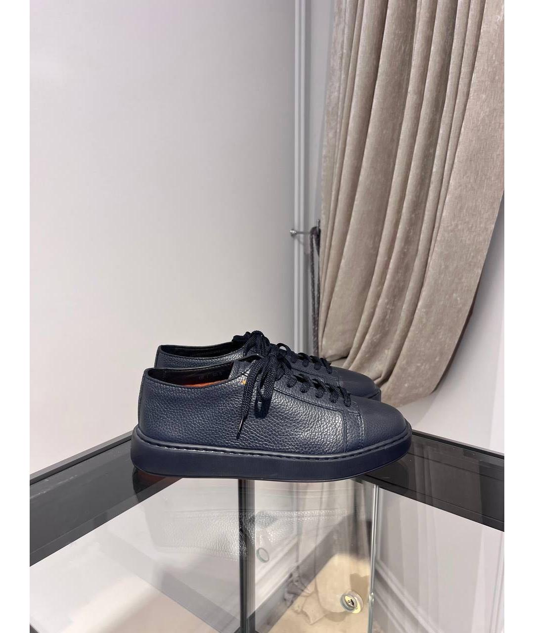 SANTONI Темно-синие кожаные низкие кроссовки / кеды, фото 2