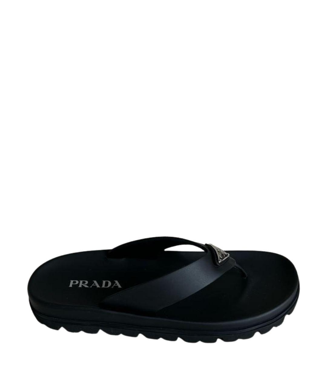PRADA Черные резиновые шлепанцы, фото 1