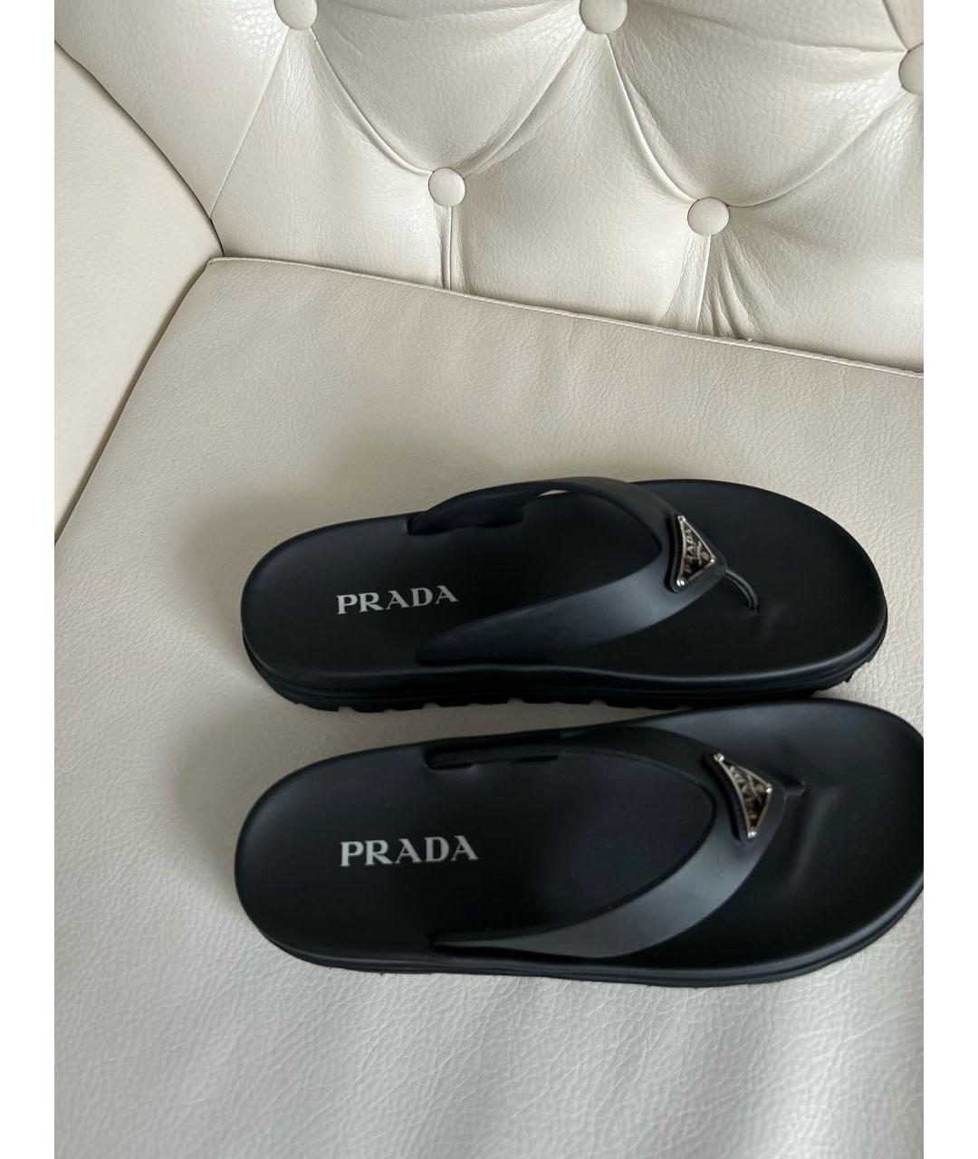 PRADA Черные резиновые шлепанцы, фото 7