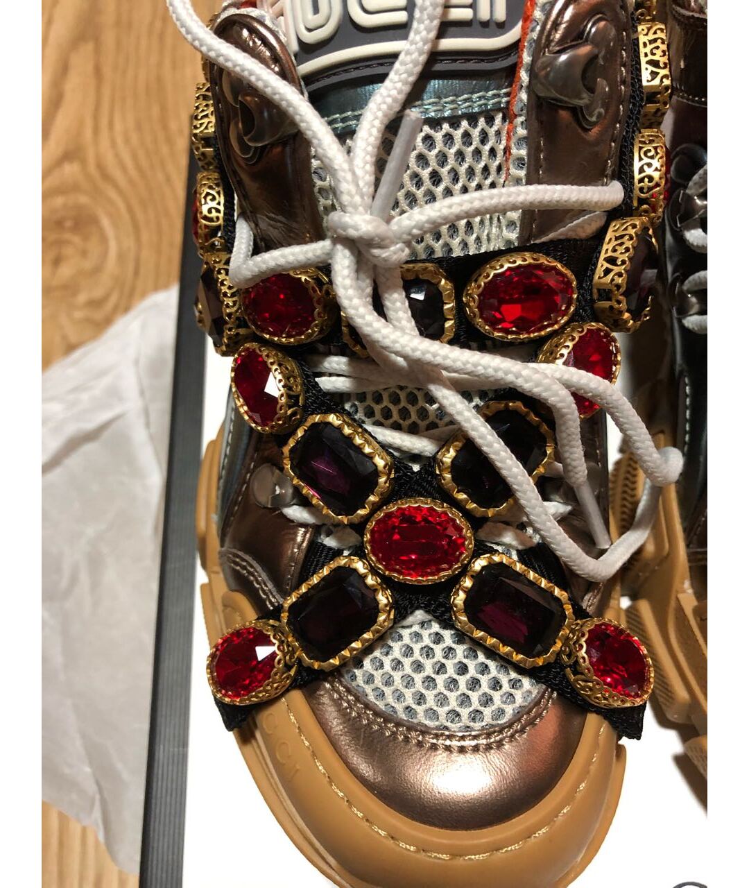 GUCCI Бежевые кожаные кроссовки, фото 3