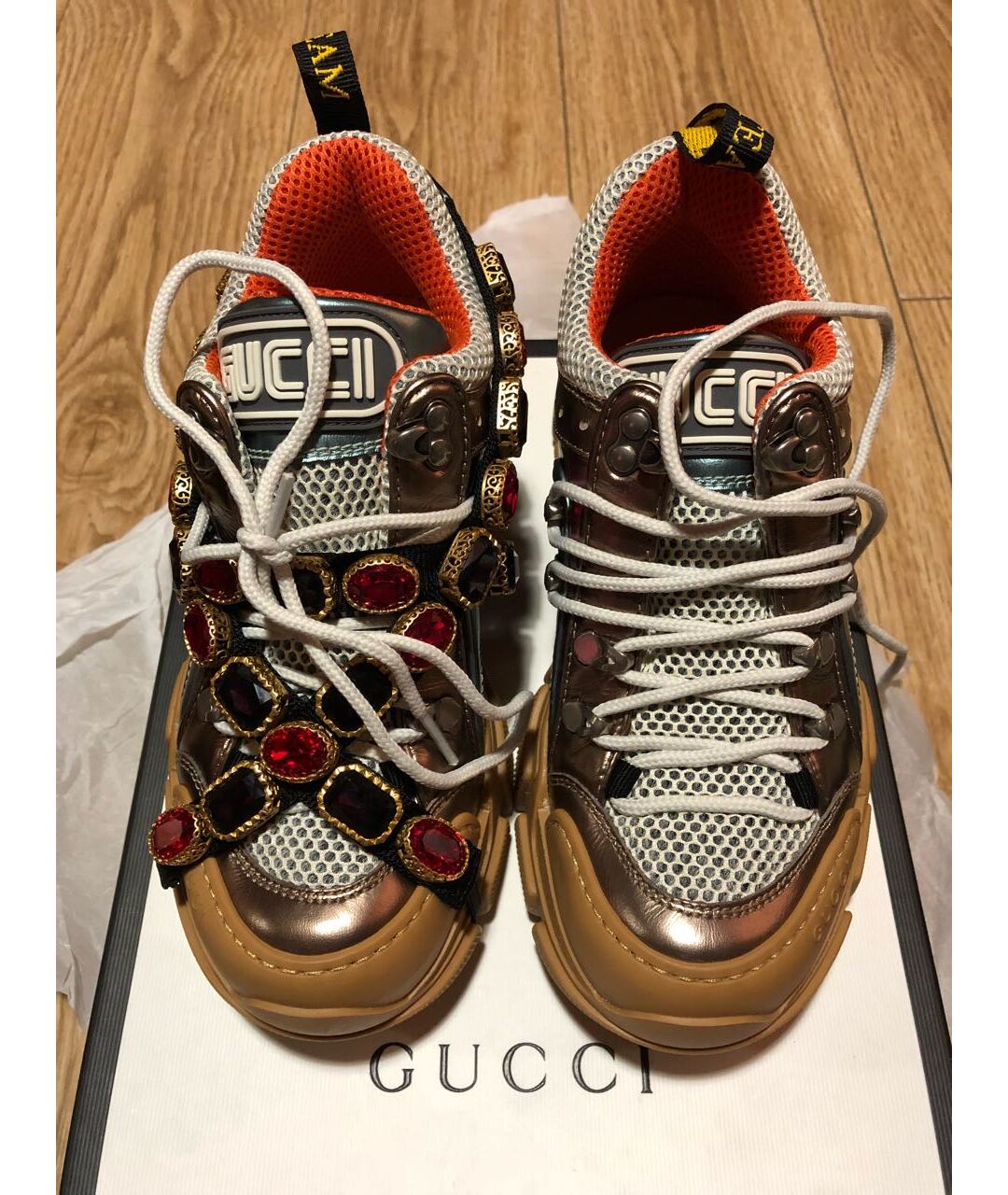 GUCCI Бежевые кожаные кроссовки, фото 2