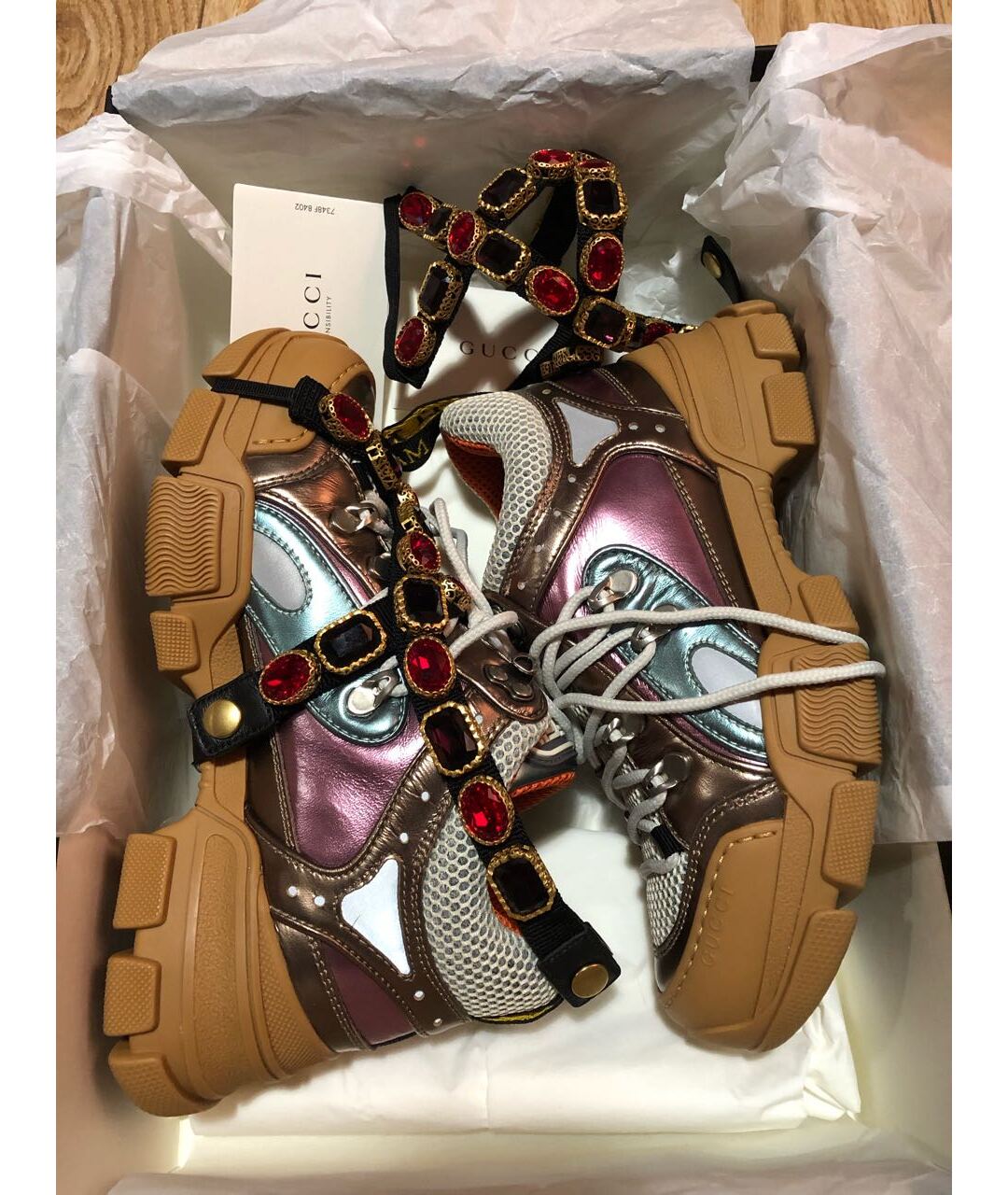 GUCCI Бежевые кожаные кроссовки, фото 6