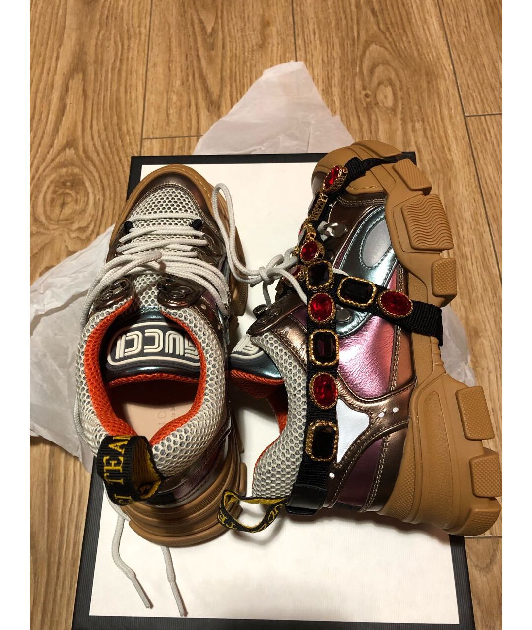 GUCCI Бежевые кожаные кроссовки, фото 7