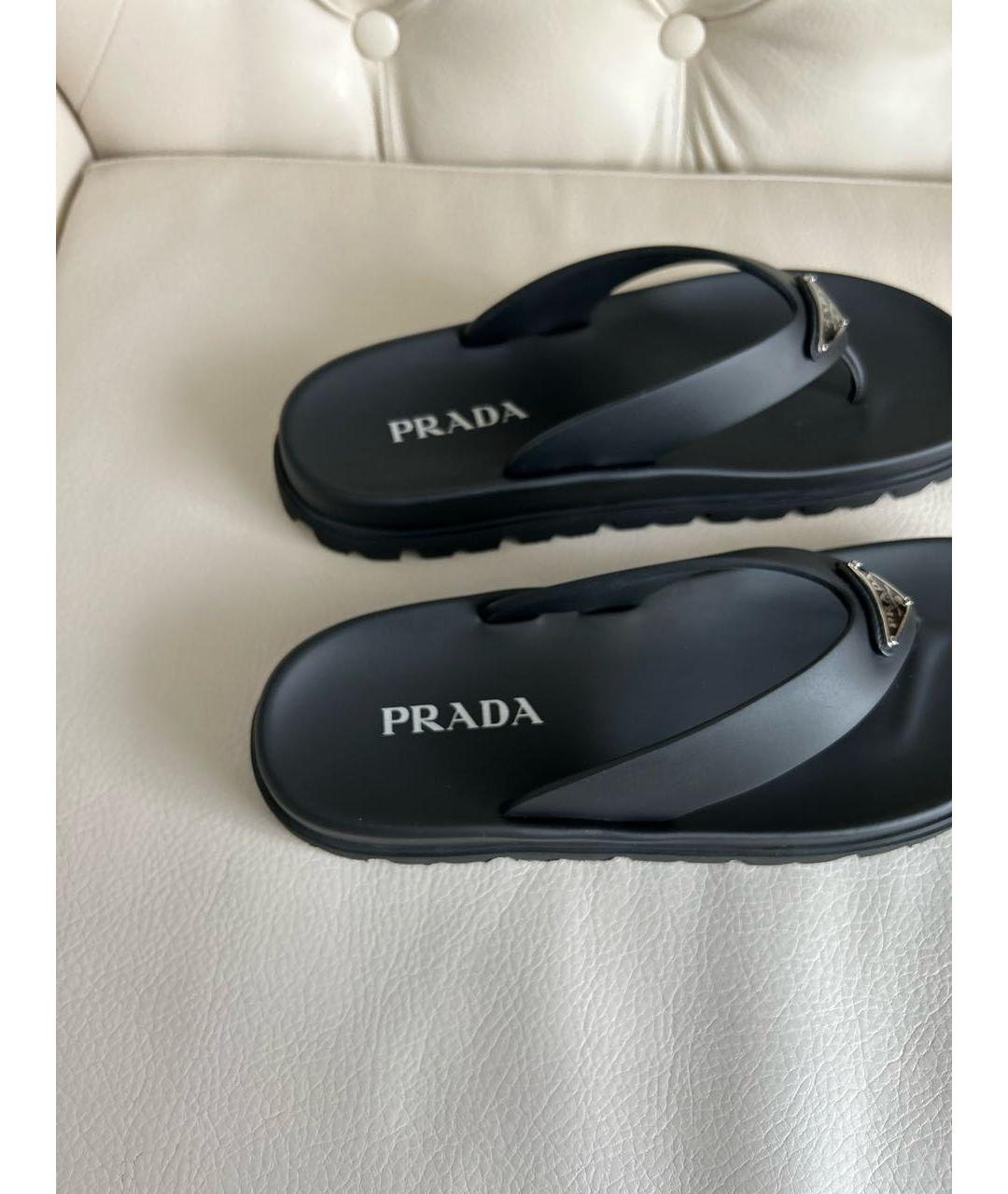 PRADA Черные резиновые шлепанцы, фото 8