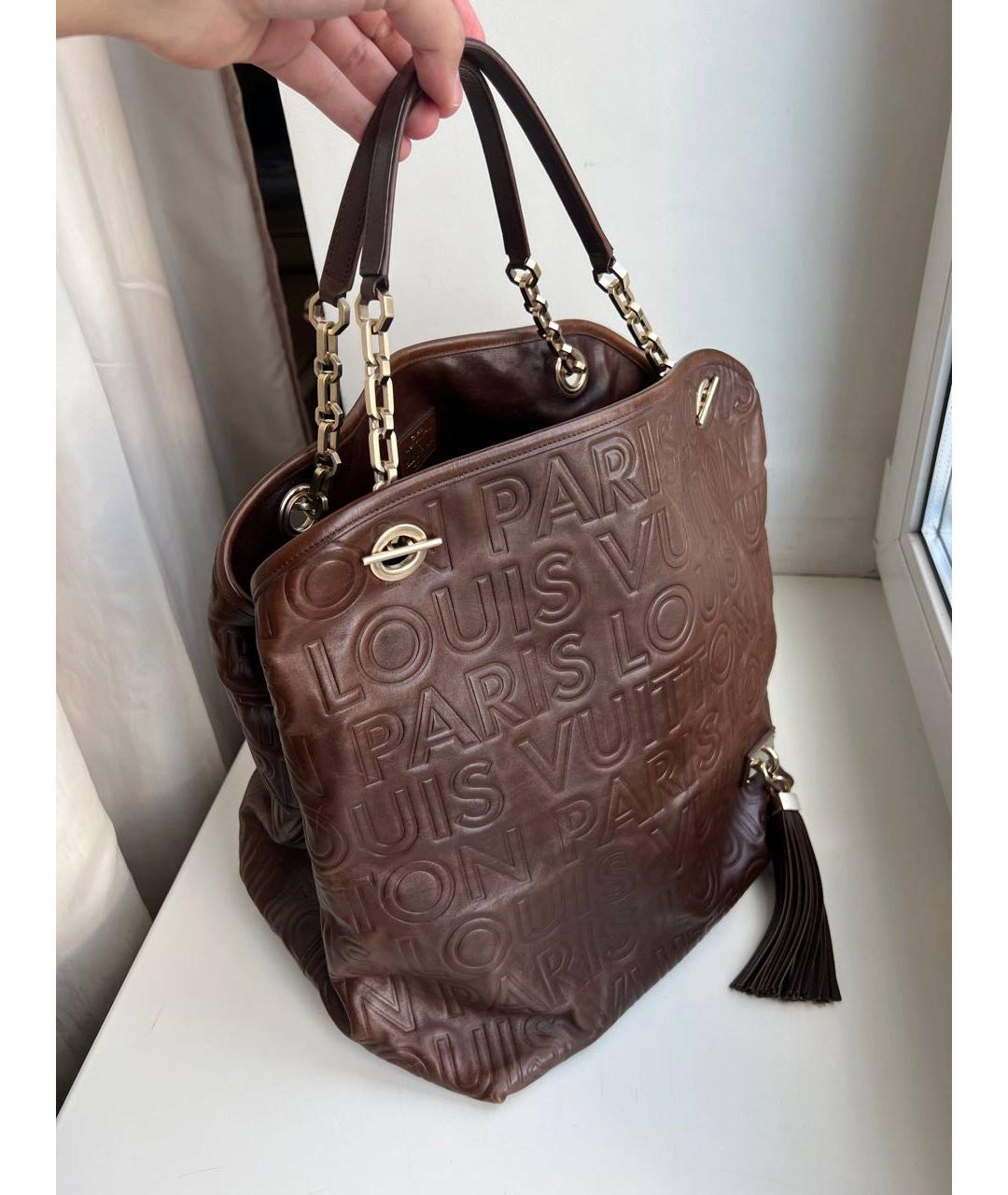 LOUIS VUITTON Коричневая кожаная сумка тоут, фото 3