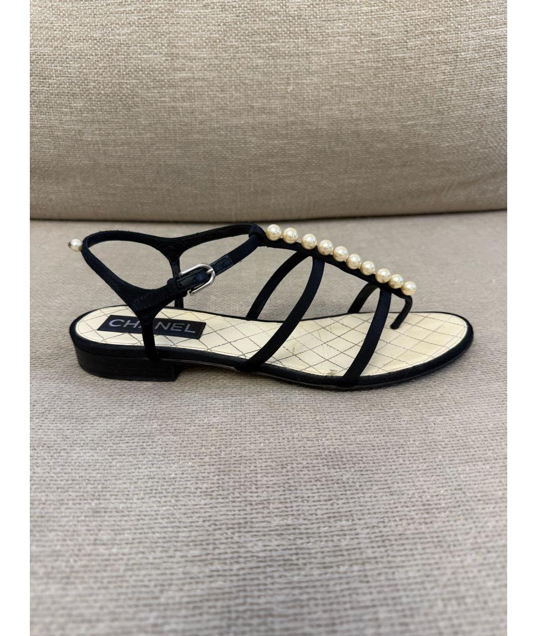 CHANEL Черные текстильные босоножки, фото 7