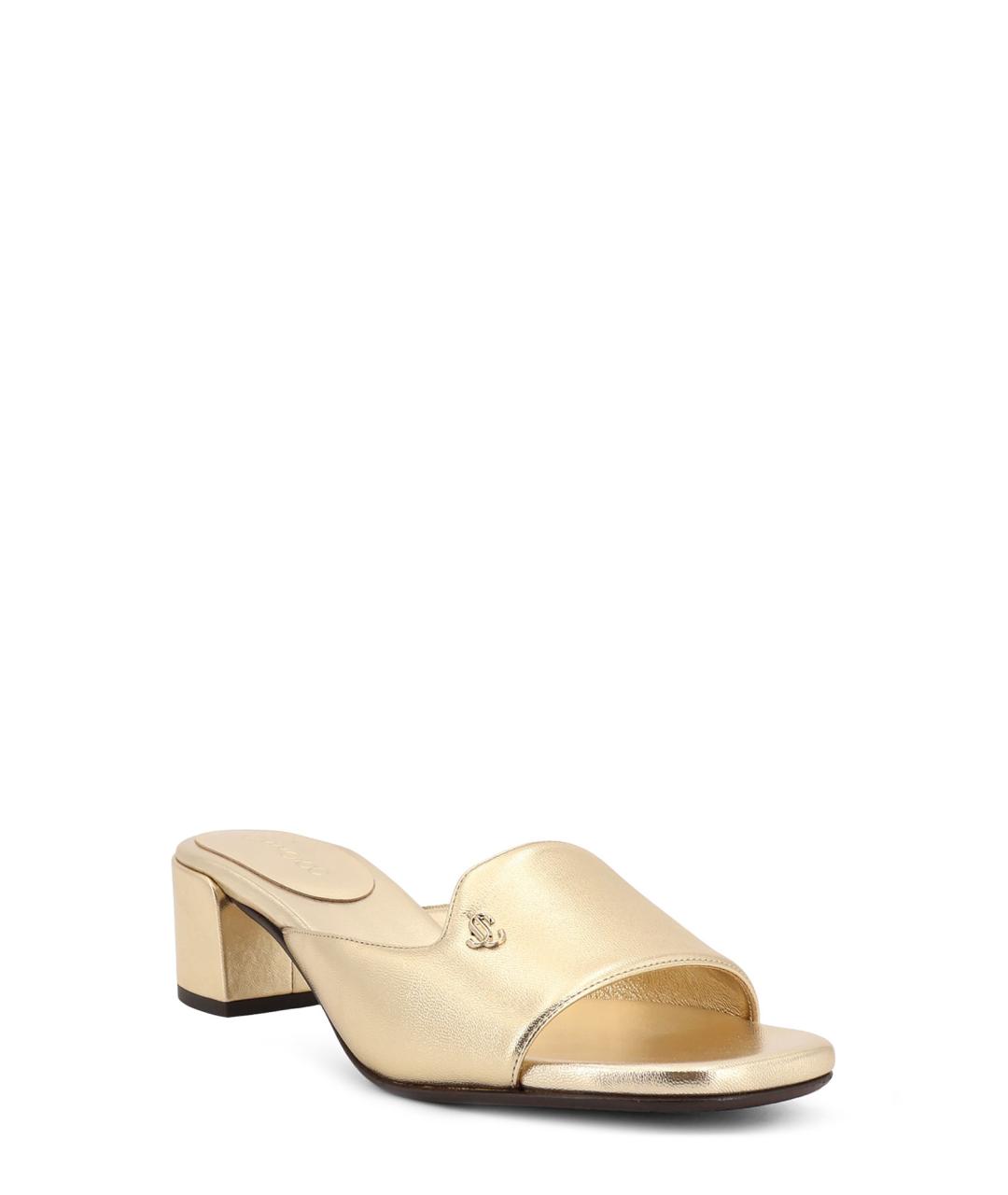JIMMY CHOO Золотые кожаные мюли, фото 2