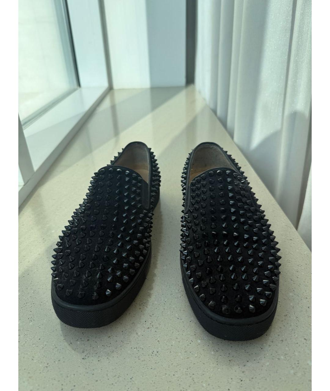 CHRISTIAN LOUBOUTIN Черные замшевые лоферы, фото 2