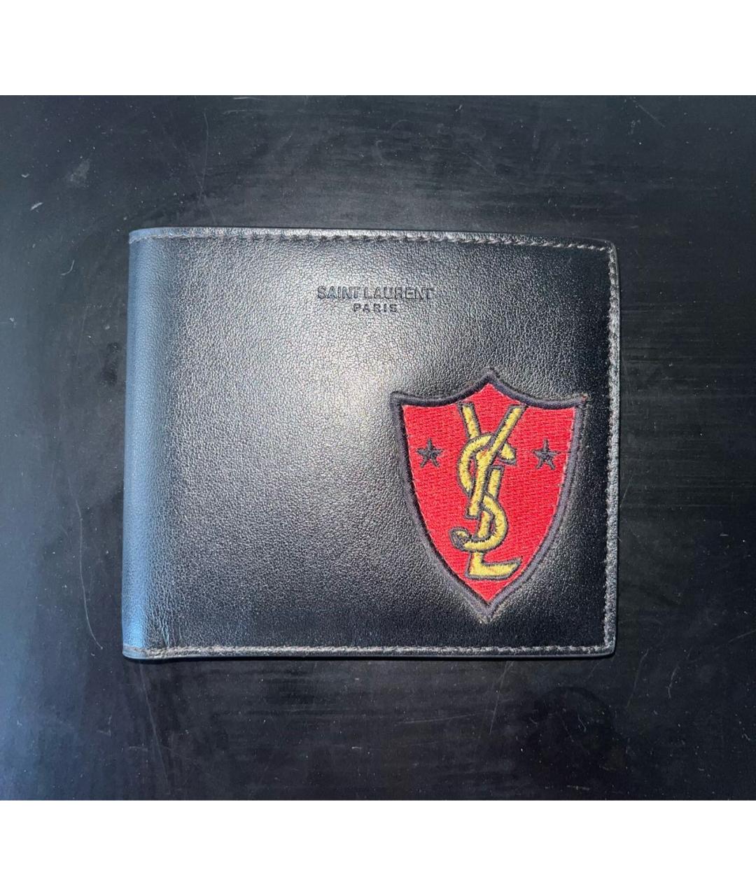 SAINT LAURENT Черный кожаный кошелек, фото 6