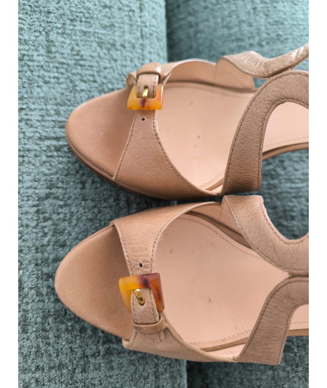 PRADA Бежевые кожаные босоножки, фото 4
