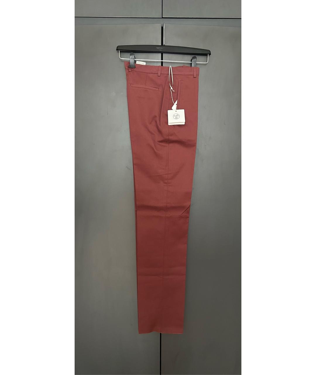 HERMES Бордовые хлопковые прямые брюки, фото 2