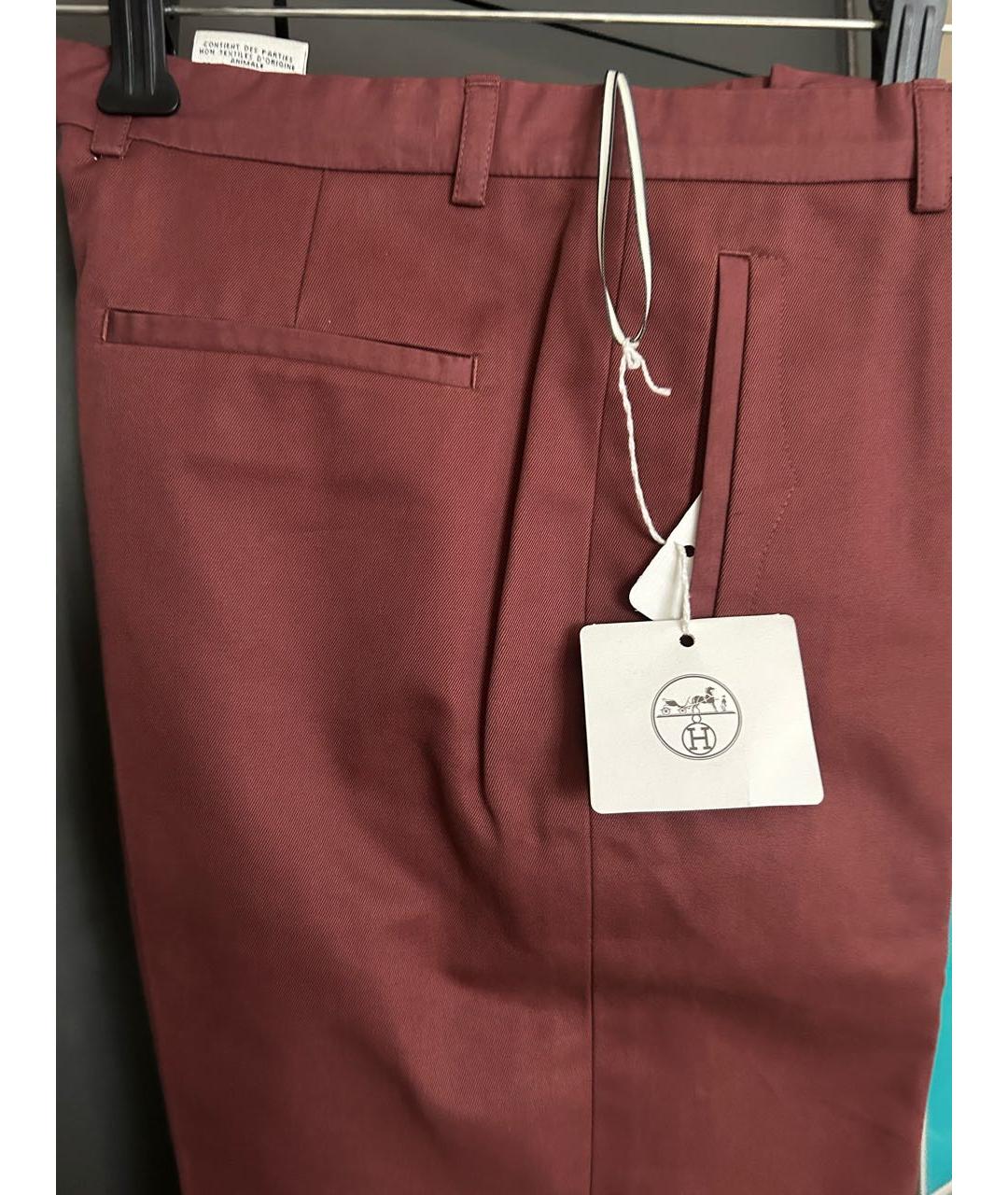 HERMES Бордовые хлопковые прямые брюки, фото 4
