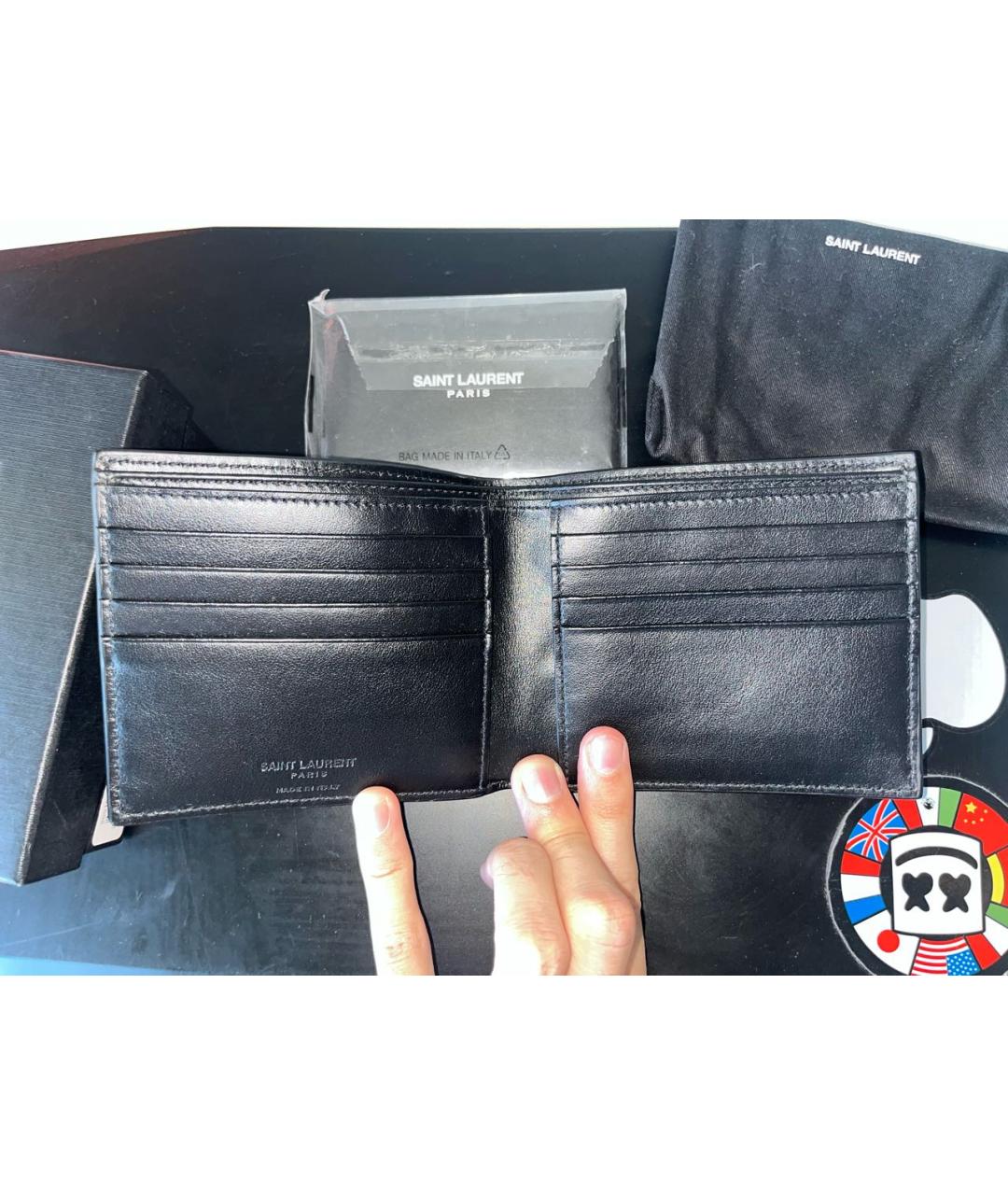 SAINT LAURENT Черный кожаный кошелек, фото 3