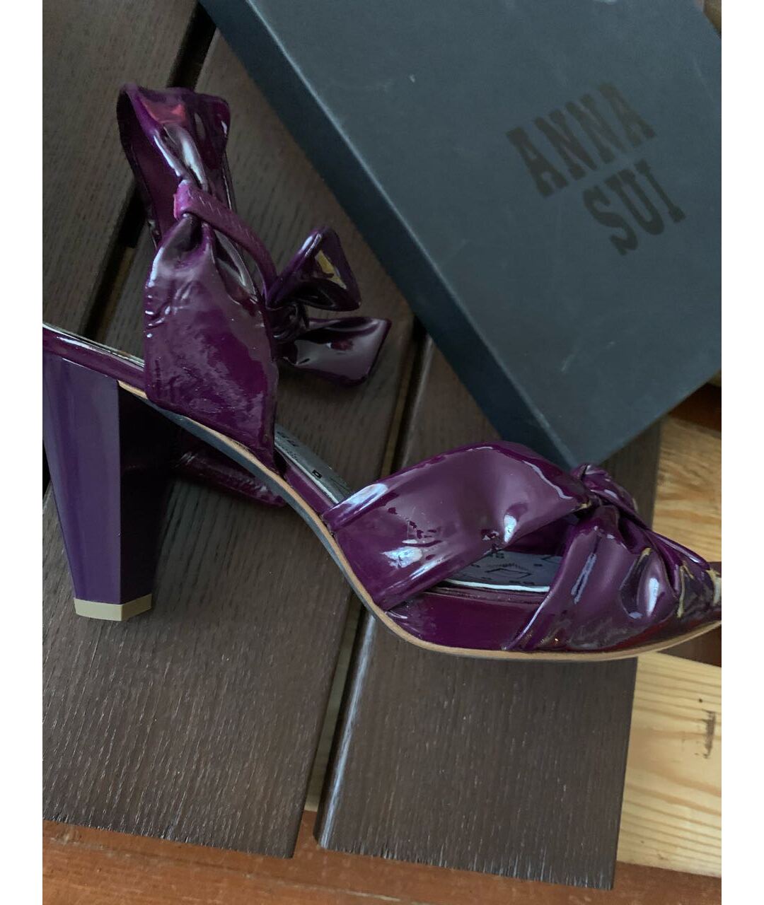 ANNA SUI Фиолетовые босоножки из лакированной кожи, фото 9