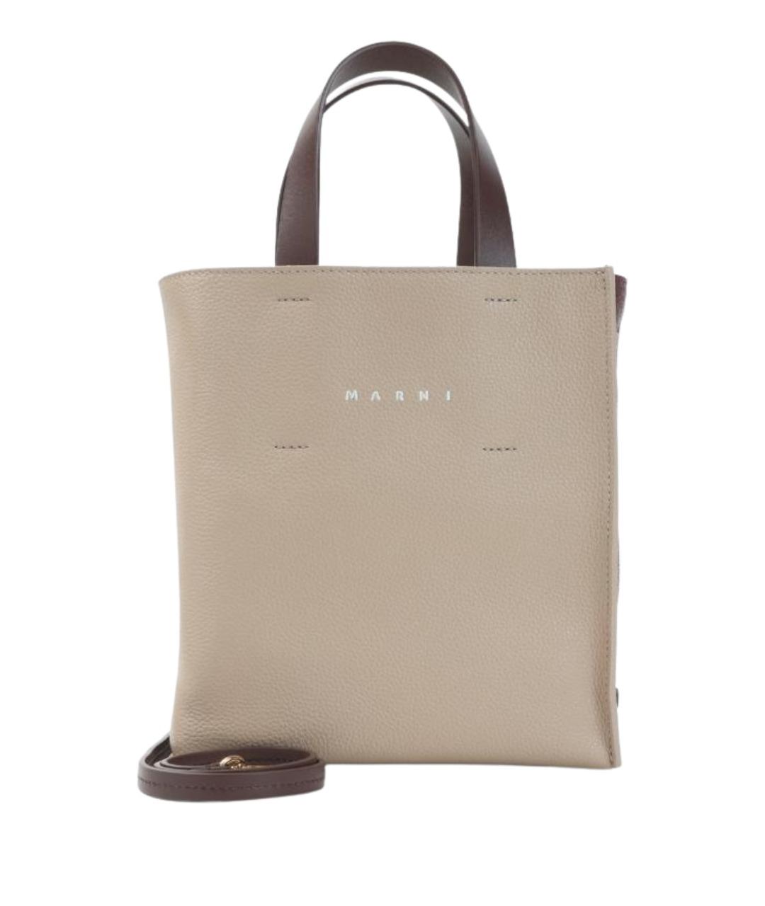 MARNI Бежевая кожаная сумка с короткими ручками, фото 1