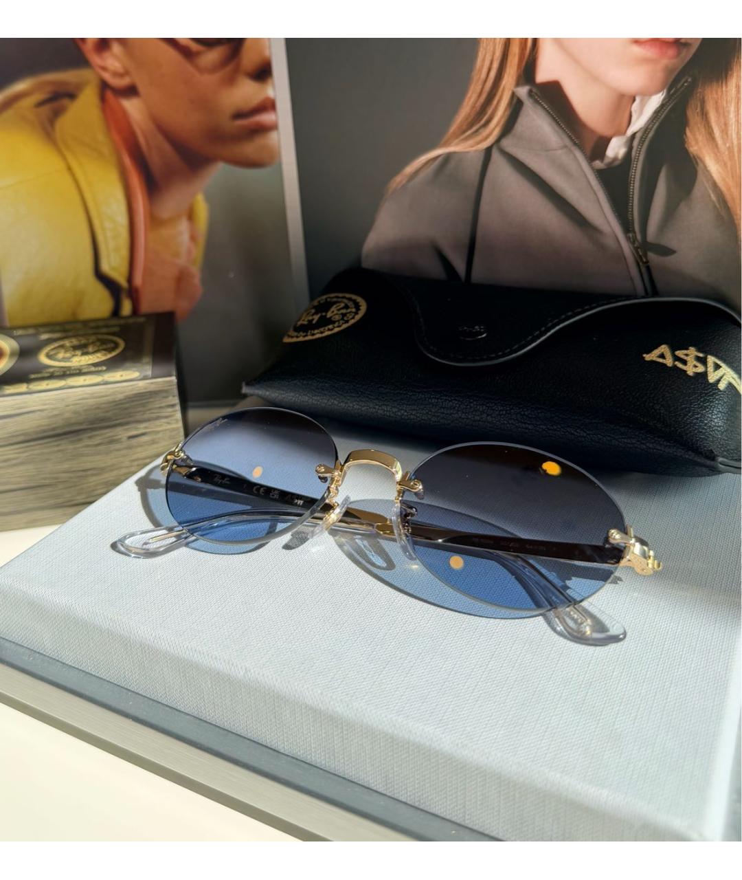 RAY BAN Голубые металлические солнцезащитные очки, фото 5