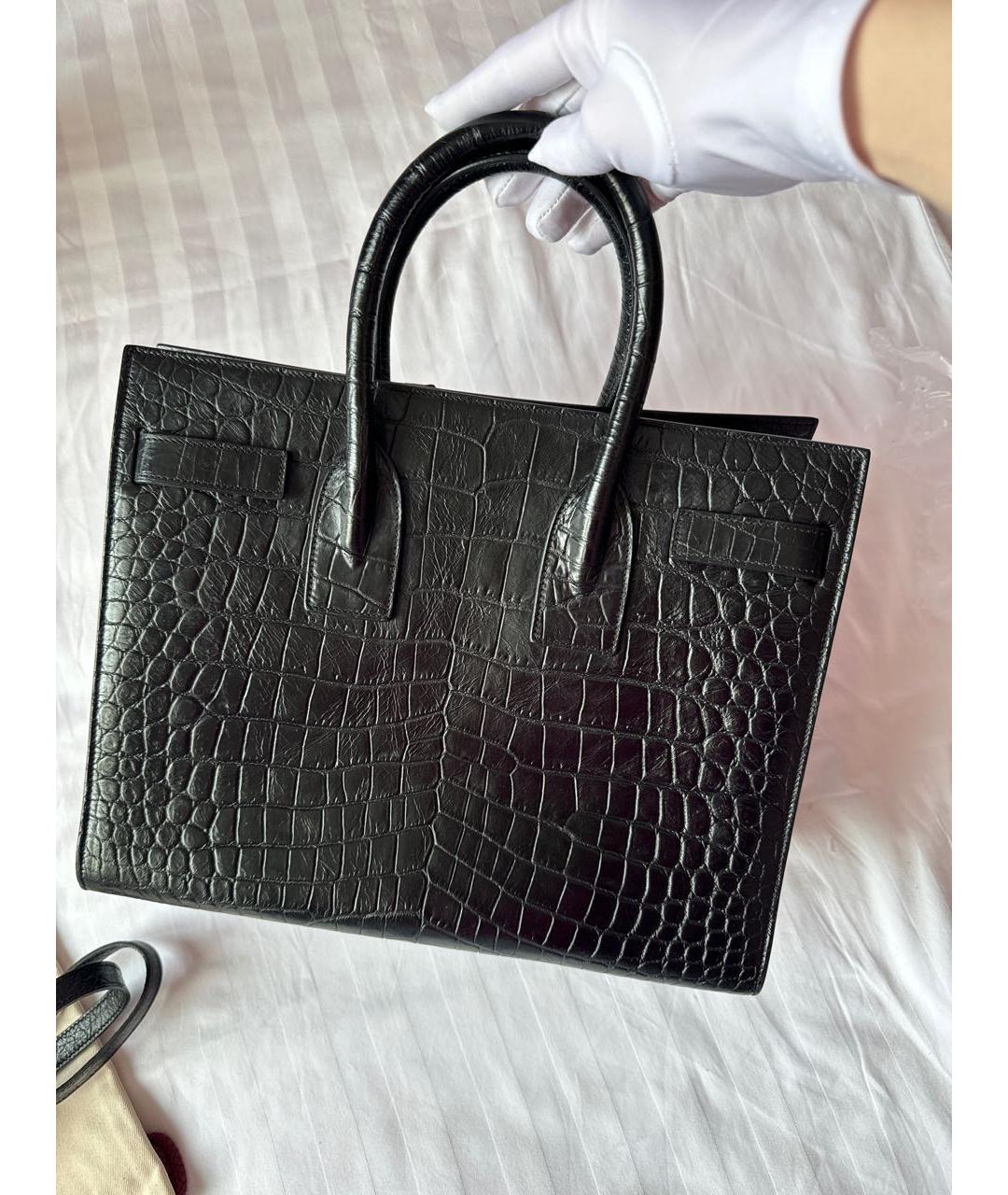 SAINT LAURENT Черная кожаная сумка тоут, фото 2